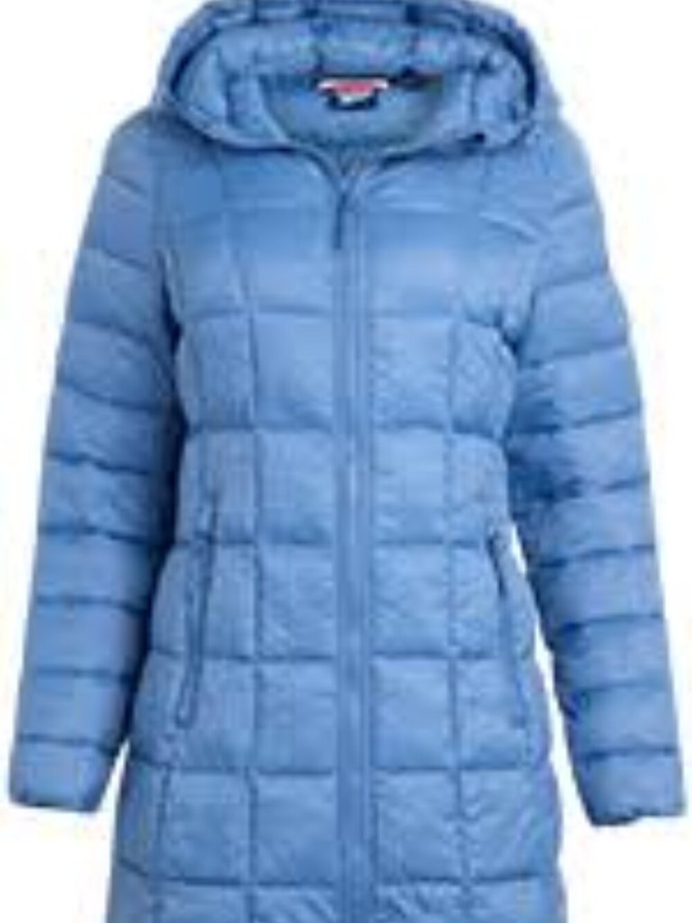 Reebok Blue Long Quilted Puffer Coat with Attached Hood - Size M